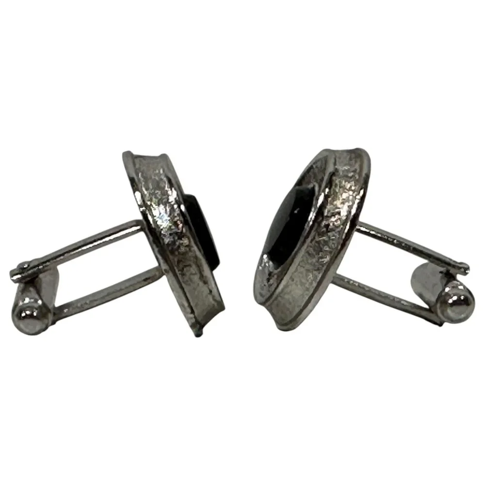 Black Silver Tone Cufflinks Classic Men's Suits Accessory Formal Wear